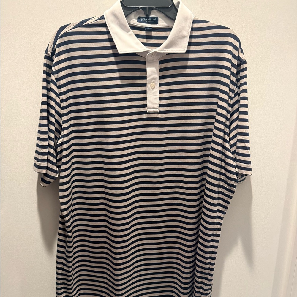 Peter Millar Navy and Grey Striped Polo Shirt